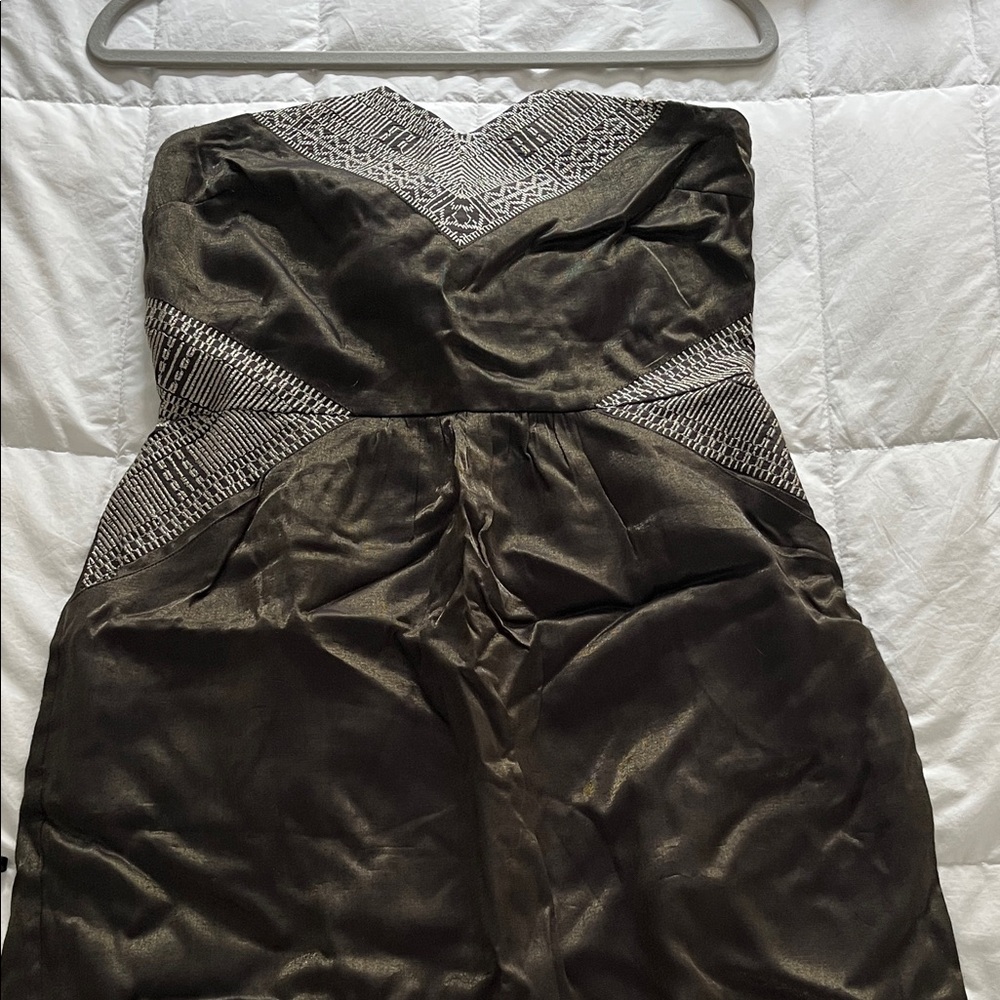 Ecote Strapless Olive Green and Goldish Dress